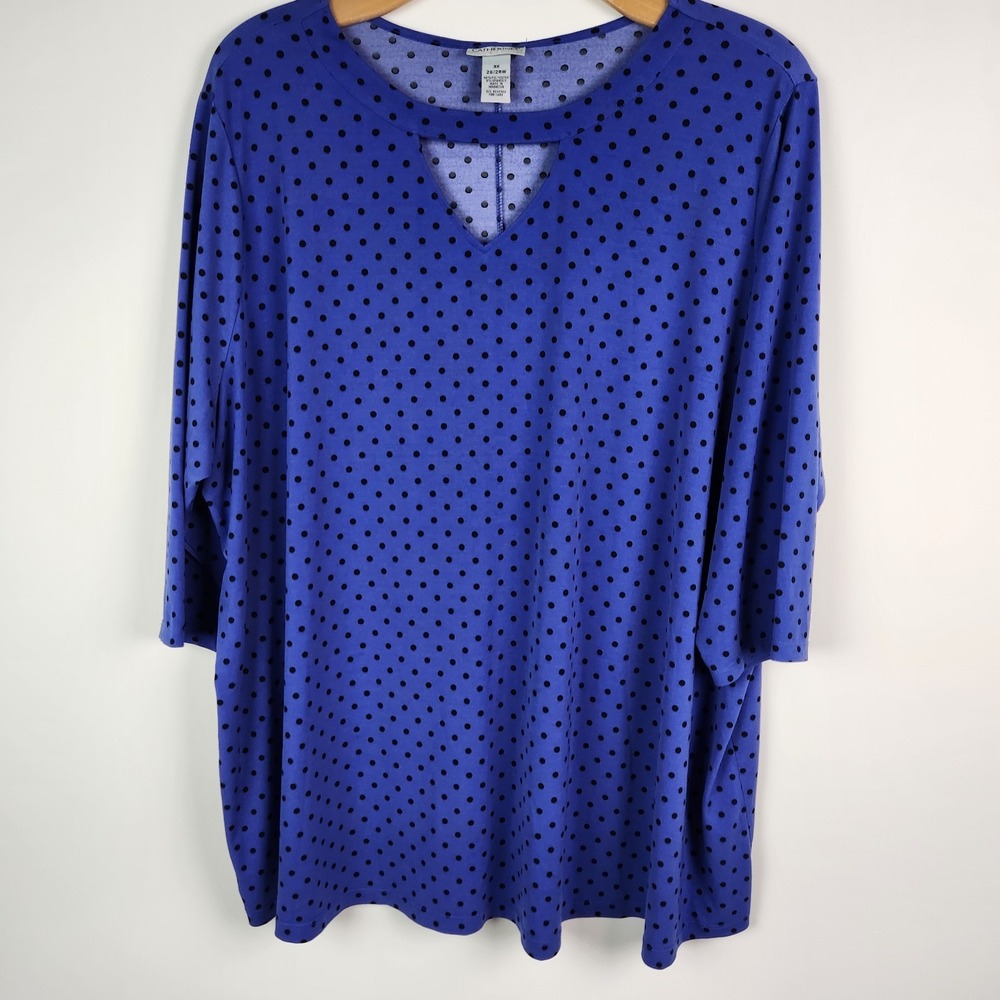 Catherines Womens Blue Polka Dot Pull-over Blouse Size 3X